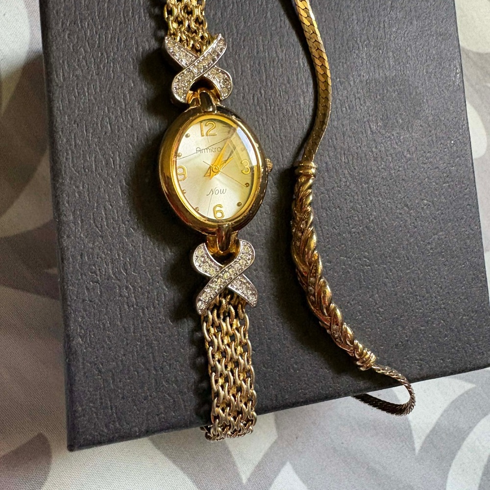 Gold-Tone Women's Crystal Accent Bracelet Watch -